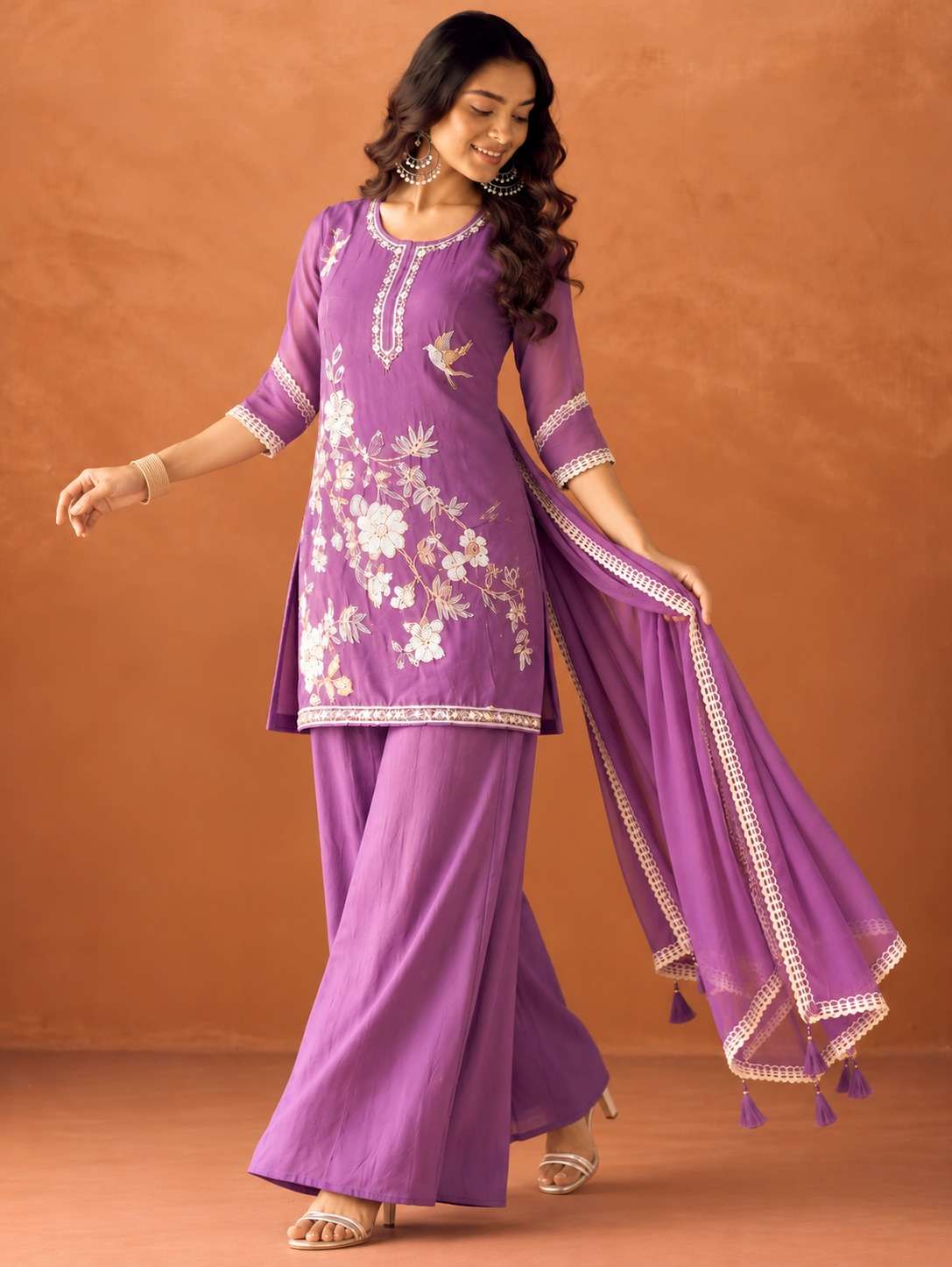 JERNNA BOUTIQUE READYMADE SUITS CHINON PURPLE PALAZZO SUIT CATALOGUE IN SURAT 